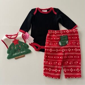 Bon Bebe 0-3 Months Baby Christmas Pants Bodysuit Bib Set Outfit Holiday Red